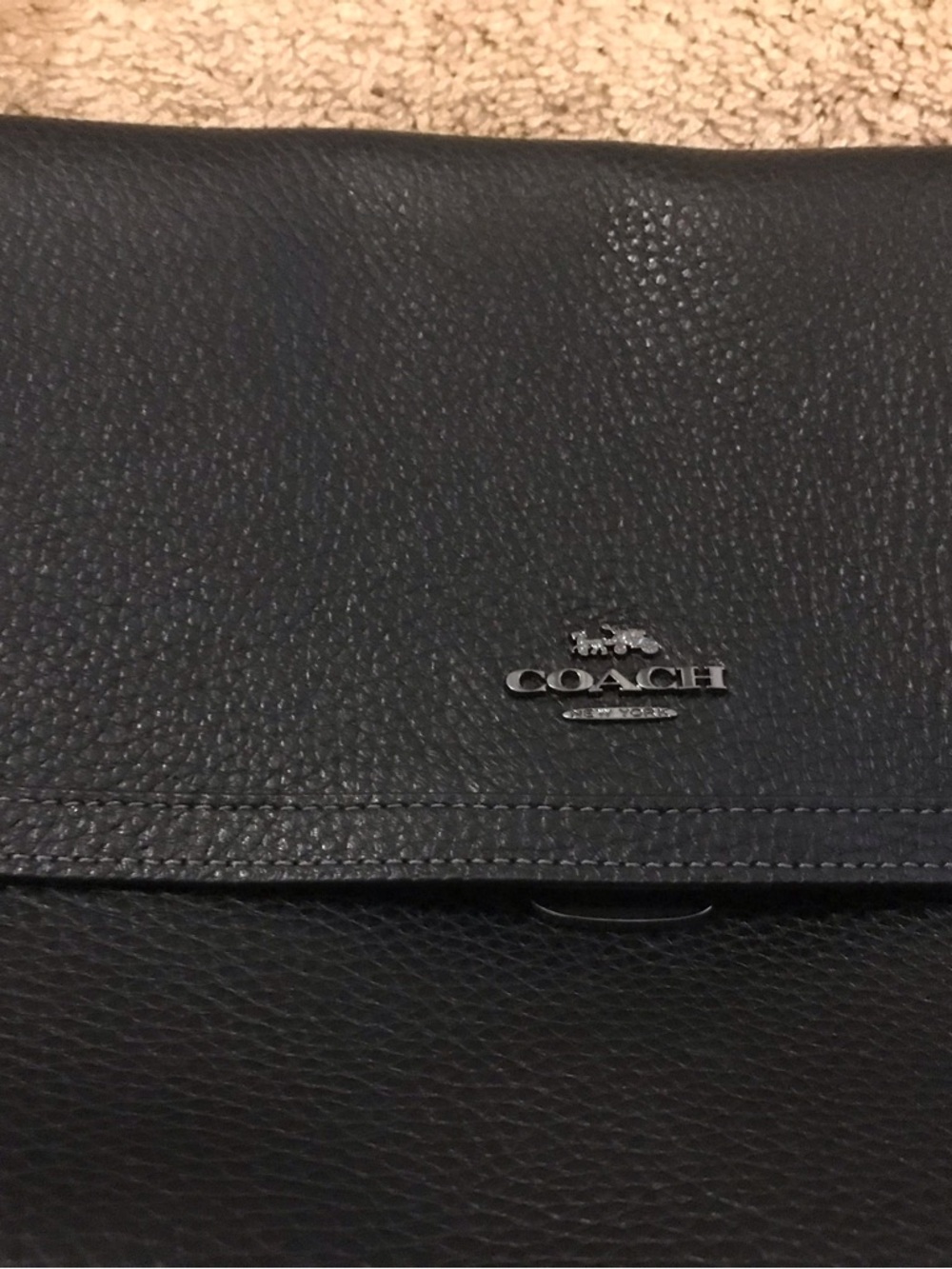 Coach Shoulder Bag Black Pebble Leather 29.5cm 11.6in Push Lock - Picture 5 of 8